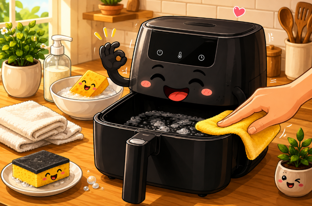 Nettoyer un airfryer facilement avec une éponge douce et de l’eau savonneuse