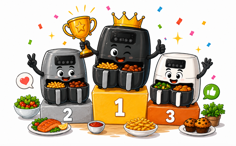 Illustration comparative des 3 meilleurs airfryers double compartiment 2026