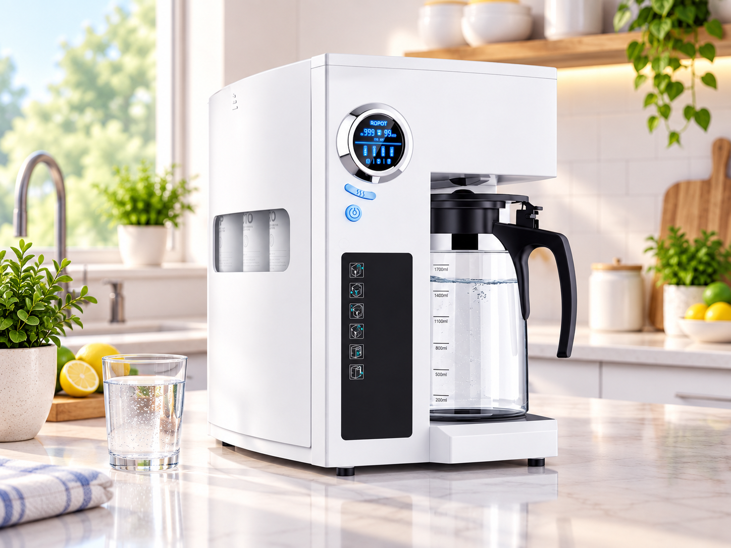Bluevua RO100ROPOT-UV osmoseur de table avec UV et carafe en verre